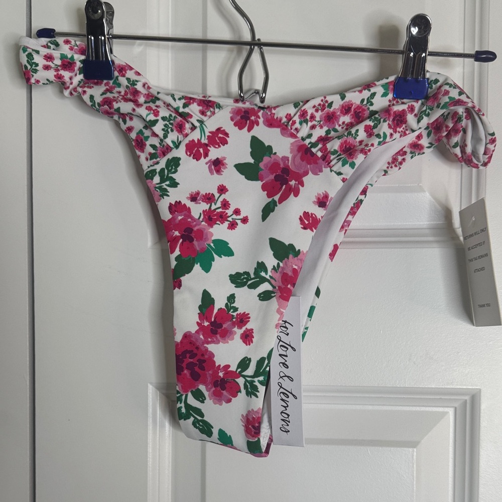 For Love And Lemons Pink and Green Floral Bikini Bottom